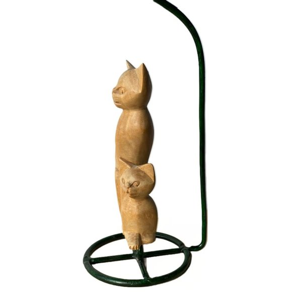 Vintage Wood Carved Cats & Candle Holder Artisan Handcrafted Modernist - Picture 10 of 13